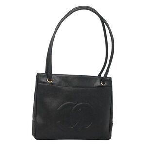 CHANEL COCO Mark Tote Bag Grained Calf Skin Black Gold CC
